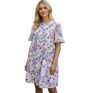 Dip Medium 100% Cotton Floral Oversized Babydolll Dress Raw Edges Casual Modest